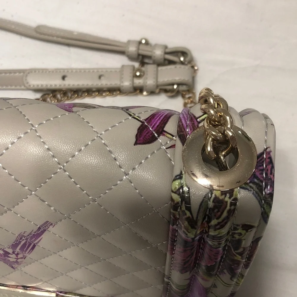 Valentino Quilted Floral Leather Shoulder Bag in Cream & Purple